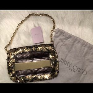 ❤️SOLD❤️JIMMY CHOO PYTHON TRIM METALLIC SEQUIN BAG CLUTCH